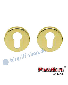 Schlüsselrosettenpaar PZ PullBloc rund Ø 54mm Messing poliert PVD Scoop