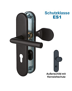 Sicura Ronny-LS/LS Schutzgarnitur ES1 Griffplatte/Drücker HT 10/92 mm Schwarz matt Struktur von Südmetall