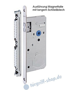 Solo Schloss mit abgerundetem Stulp 235x12x3, mit Magnetfalle und Schließblech lang Edelstahl matt Südmetall