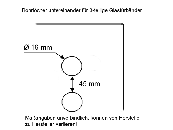 Bohrbild - die Bohrlöcher beim 3-teiligen Glastürband liegen untereinander Bohrbild - die Bohrlöcher beim 3-teiligen Glastürband liegen untereinander