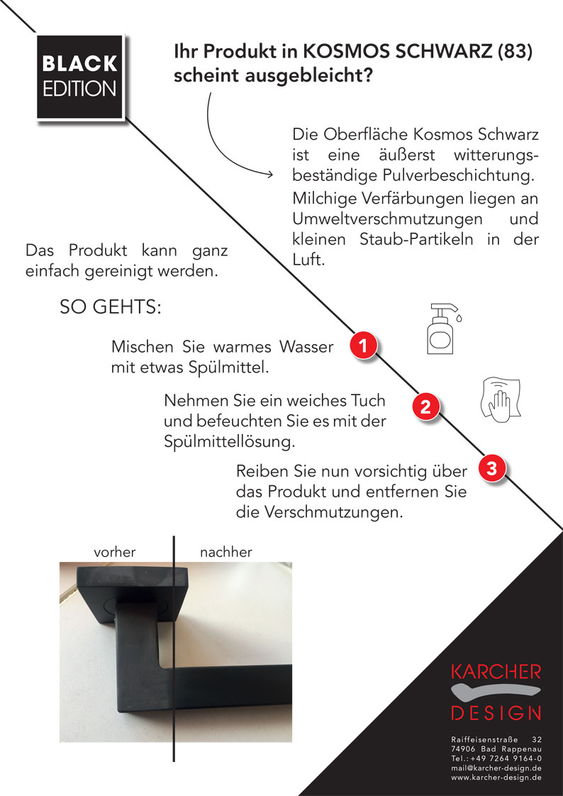 Reinigungsempfehlung Reinigungsempfehlung für Kosmos schwarz Oberflächen von Karcher Design