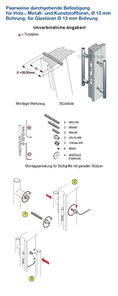 Paarweise Befestigung Stossgriff mit geraden Stützen Paarweise Befestigung Stossgriff mit geraden Stützen