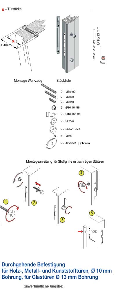 Durchschraub-Befestigung Stossgriff mit schrägen Stützen Durchschraub-Befestigung Stossgriff mit schrägen Stützen